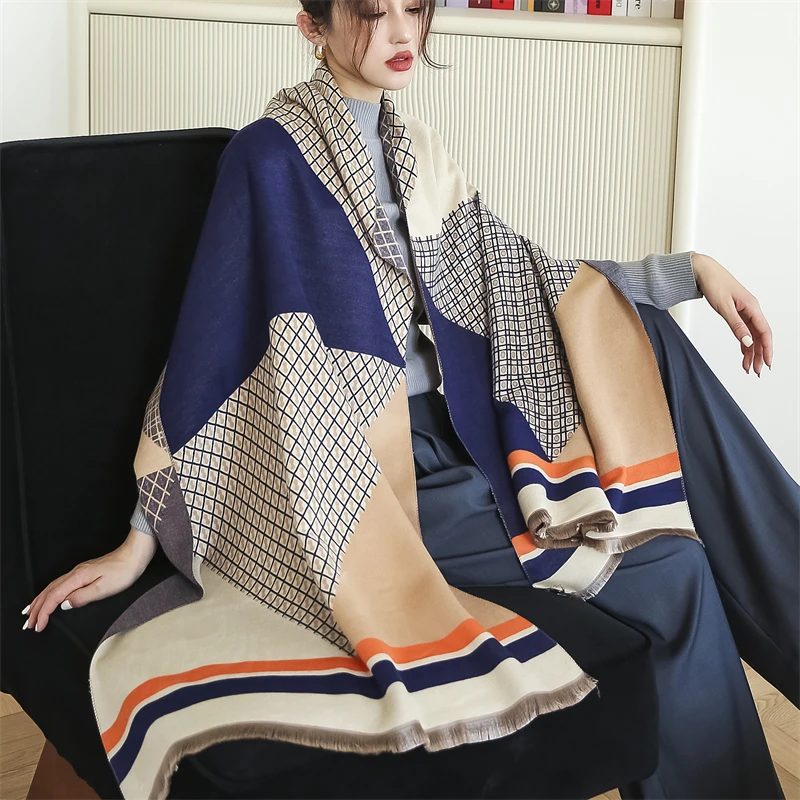 

Women Plaid Cashmere Scarves Winter Pashmina Shawls Design Wraps Tassel Lady Autumn Warm Thick Blanket 2022 New