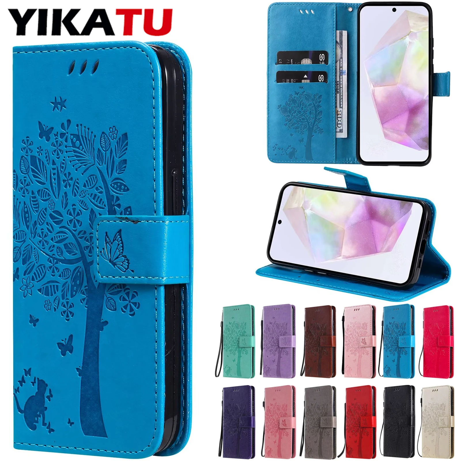 Leather Wallet Case with Card Slot and Storage Compartment