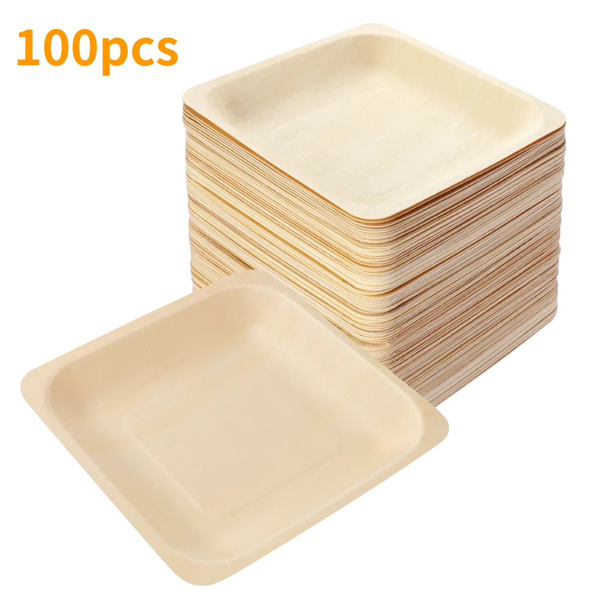 50/100pcs Square Disposable Wooden Party Tableware Plate and Spoon for Wedding Restaurant Picnic Birthday 140x140mm