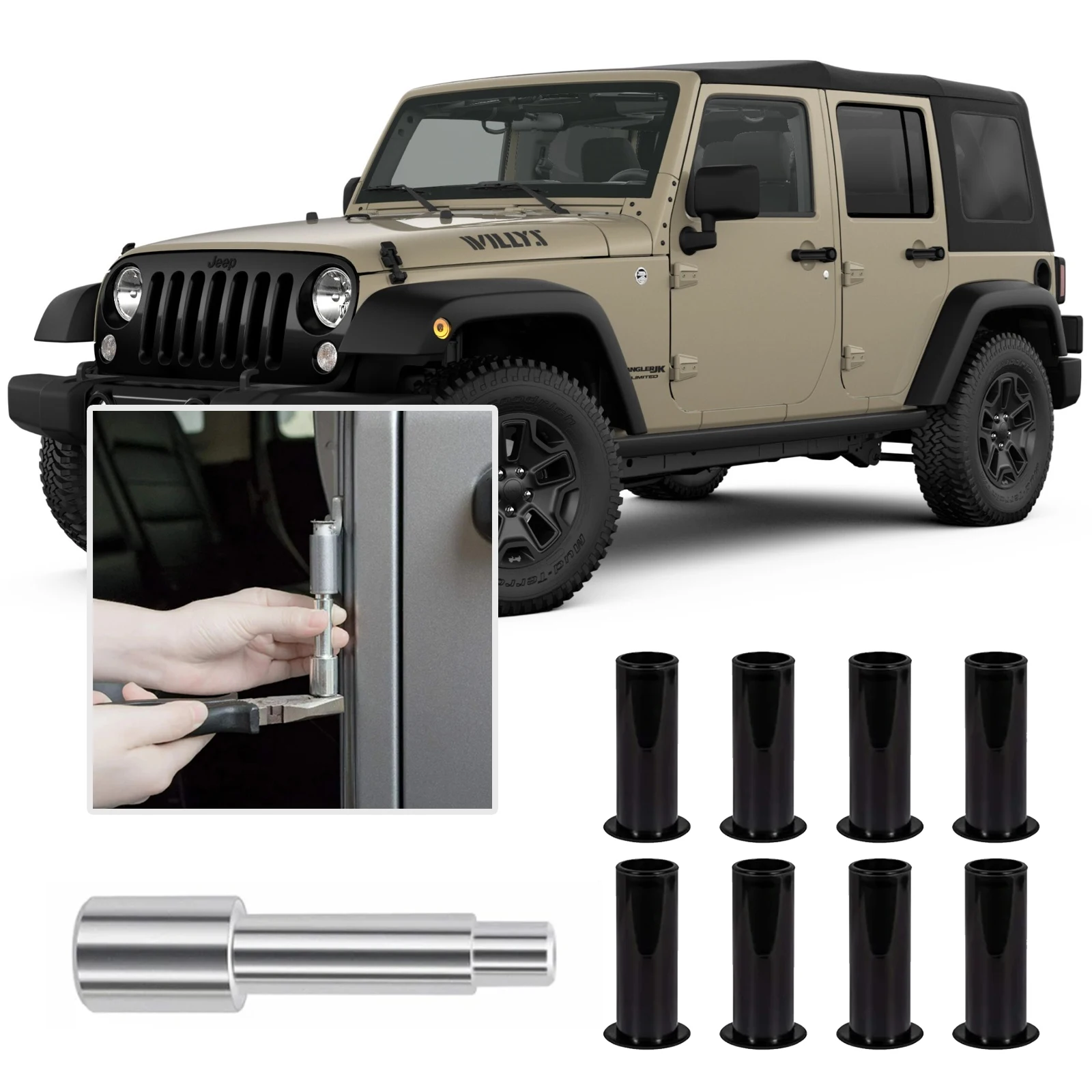 

Car Door Hinge Pins Bushing Removal Tool Inner Hinge Pin Liners For Jeep Wrangler 2007-2018 JK 4Door Plastic Kit Car Accessories