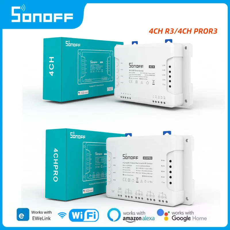 

SONOFF- interruptor 4CHR3 And 4CHPROR3 Wi-Fi Smart Switch 433mhz RF Control eWelink APP Remote Works With Alexa Google Home