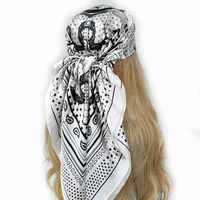 New 90*90cm Retro Brand Women Silk Scarf Bandanna Fashion Bohemian Pattern Square Hijab Lady Wrap Headband foulard muffler 4