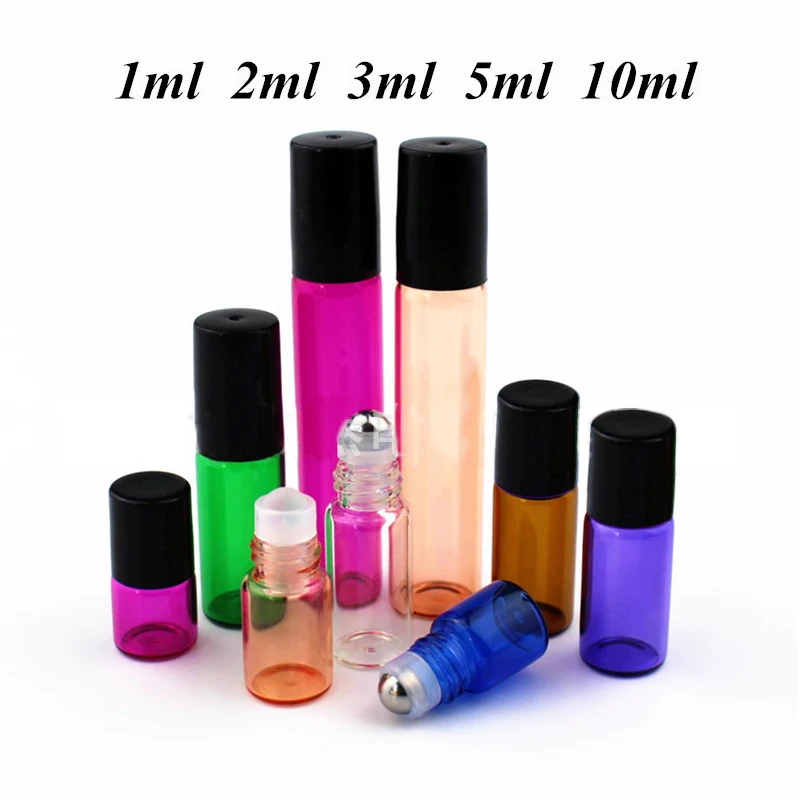 

50Pcs 1ml 2ml 3ml 5ml 10ml Colorful Perfume Roll On Bottle Glass Spray Bottle Essential Oil Vials With Glass/Metal Ball Roller