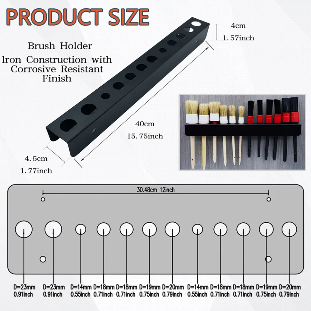 Detailing Brush Holder-Organizer for 10 Car Detailing Brushes, Lightweight Design,Easy Wall Mounting for Auto Supplies