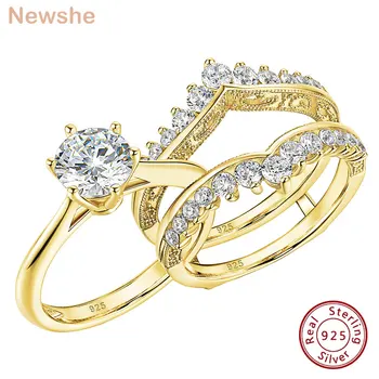 Newshe 14k Yellow Gold Bridal Ring Set for Women 2Ct Round Cut AAAAA Cubic Zircon Wedding Engagement Anniversary Band BR1167_Y 1