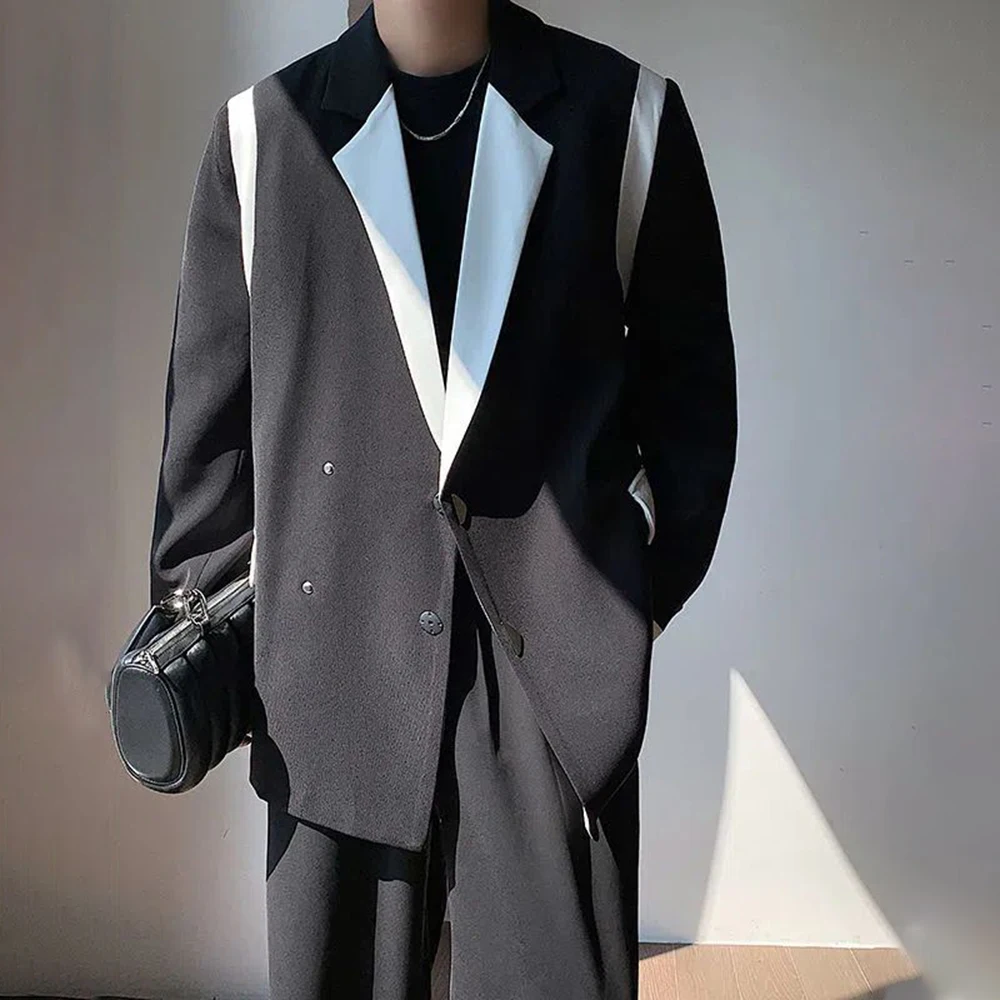 Mens Blazer Men Blazer Patchwork Lapel Long Sleeve Coats
