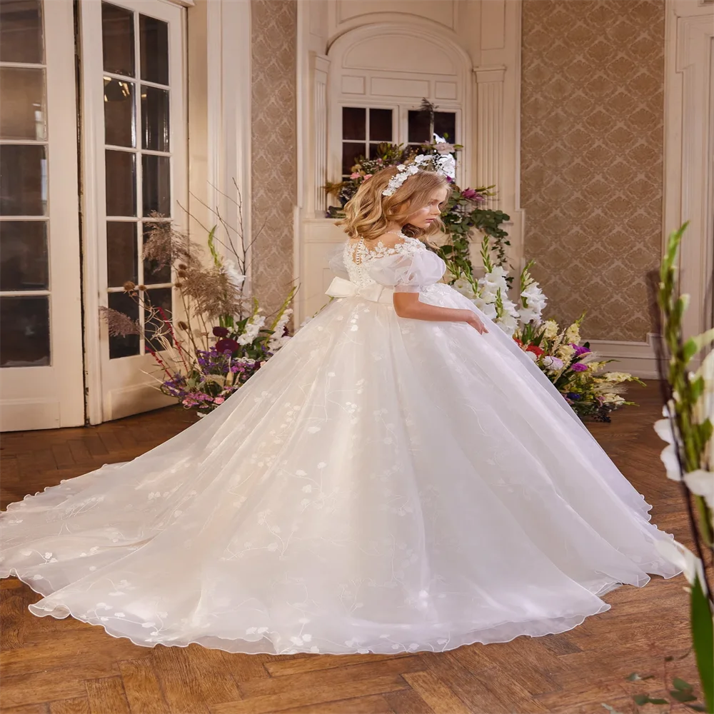 

Flower Girl Dresses Tulle and Lace with a Bow at the Waist Birthday Prom Party Celebration Communion Dress