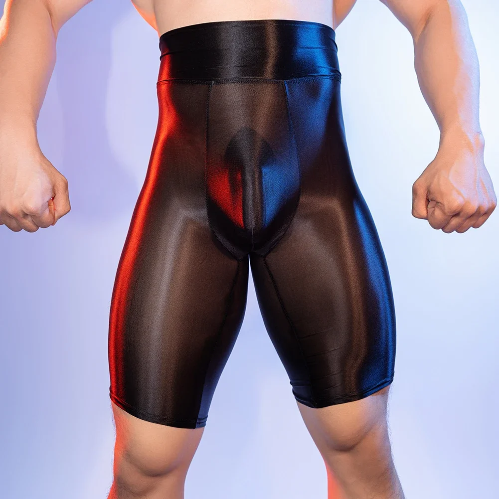Mens lingerie Sexy underwear shorts pouch oil glossy trunks boxers elastic skinny tummy slim body shaper