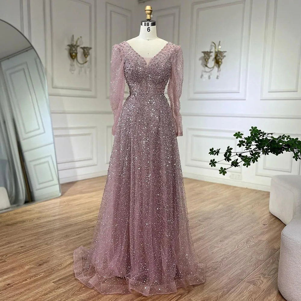 Arabic Silver Gray Mermaid Satin Strapless Luxury Beaded Evening Dresses Gowns 2025 For Women Wedding Party LA72349