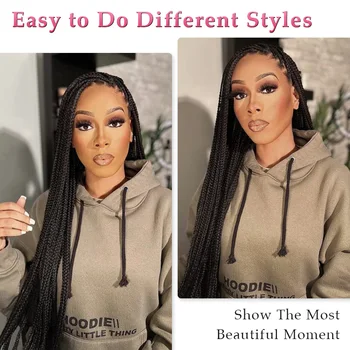 SHINE 30 Inches Braided Lace Front Wigs Braiding Hair Crochet Braid Wig For Black Woman Knotless