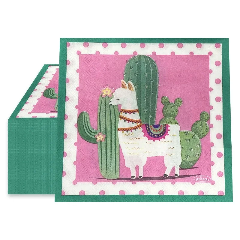 20pcs Stock Alpaca Cactus Printed Colorful Paper Napkins Disposable Holiday Party Decoration Supplies Napkins Paper Placemats
