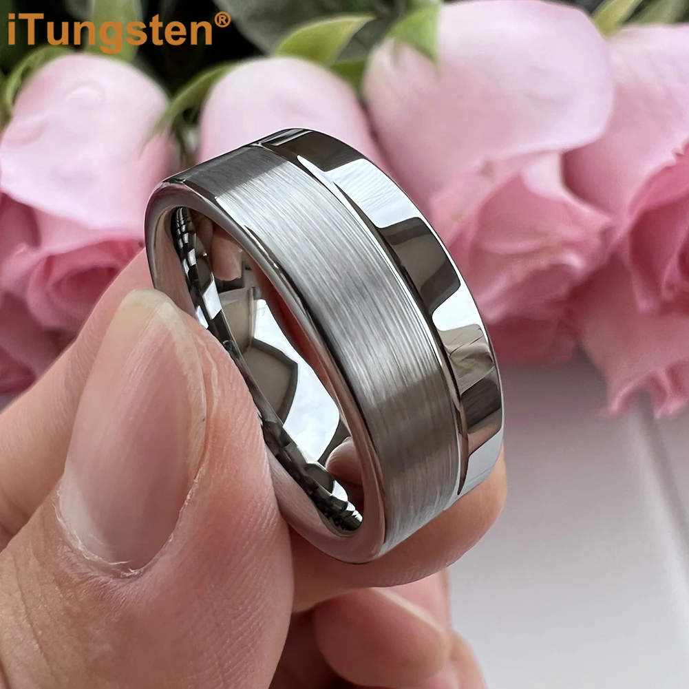 iTungsten Dropshipping 6mm 8mm Men Women Ring Tungsten Wedding Band Classic Jewelry Offset Groove Polished Brushed Finish