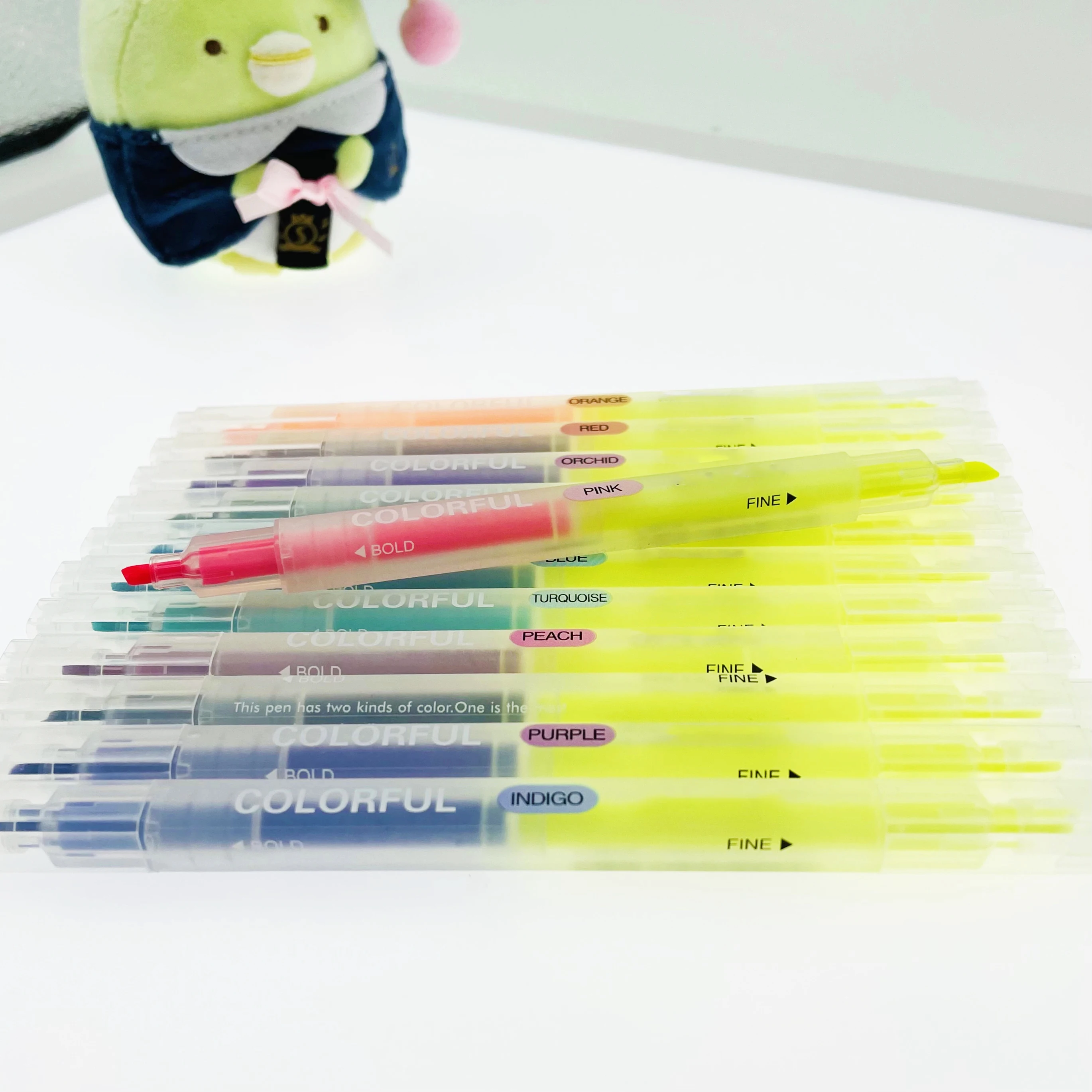 12 Pcs Double Head Different Colored Highlighter Kawaii Morandi Pastel Color Fluorescent Pens Stationery School Office Supply