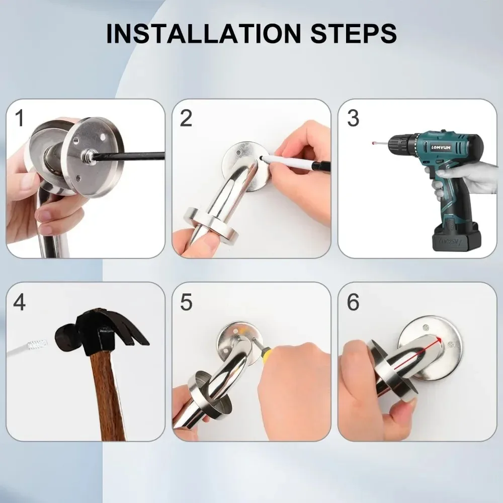 Anti-Slip Shower and Bathroom Handrail with Towel Rack - Stainless Steel