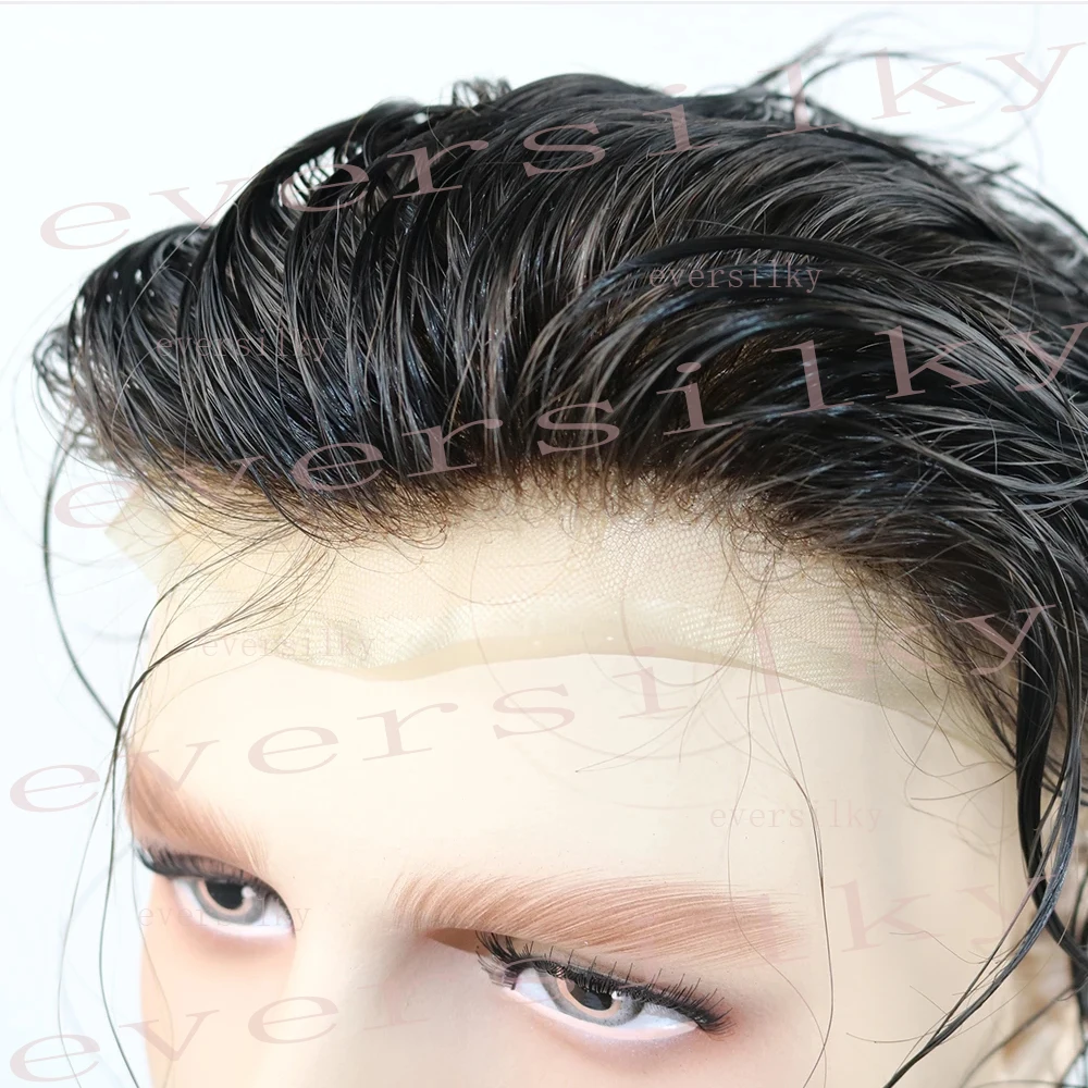 Natural Hairline Full Lace Breathable Mens Toupee Super Durable Brown Human Hair Wig Undetectable Bleach Knots Prosthesis System