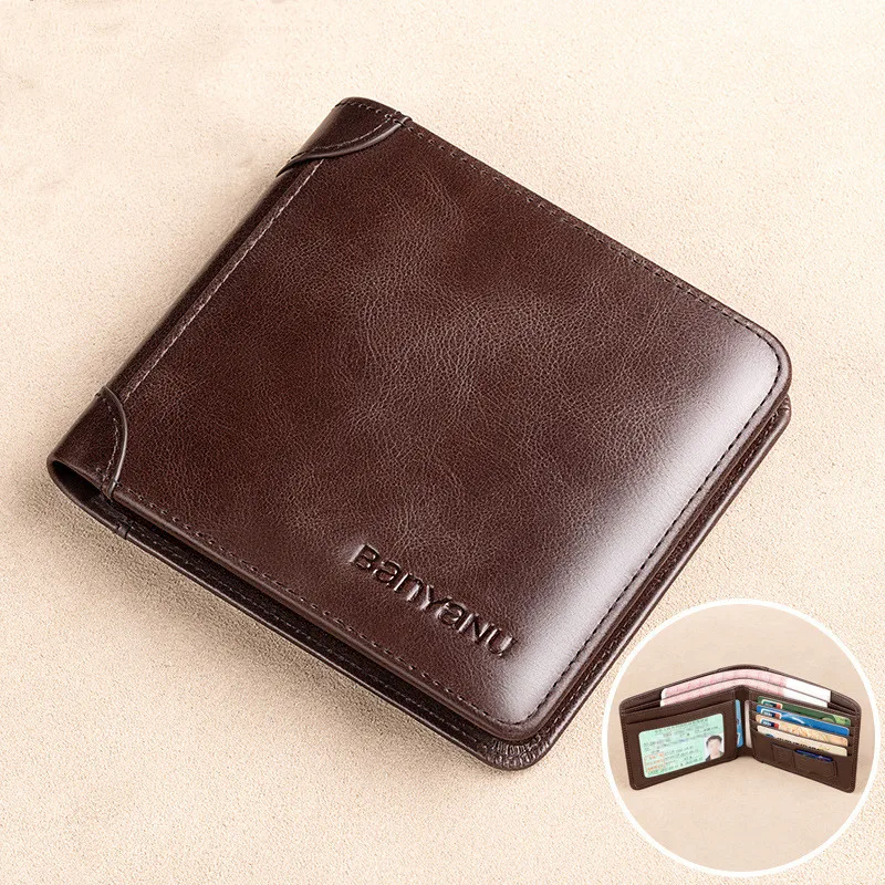 Genuine Leather Mens Wallet Brand Luxury RFID Fold Wallet