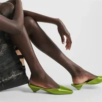 Luxury Satin Sandals Women Summer Sexy Square Head Strange Low Heel Slide Sandals Chunky Heel Elegant Design Mule Slippers Women - Image 4