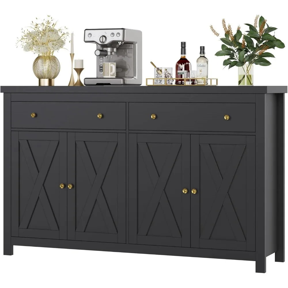 Sideboard Buffet Cabinet with Storage, Kitchen Storage Cabinet with 2 Drawers and 4 Doors, Wood Coffee Bar Cabinet, Sideboards 6