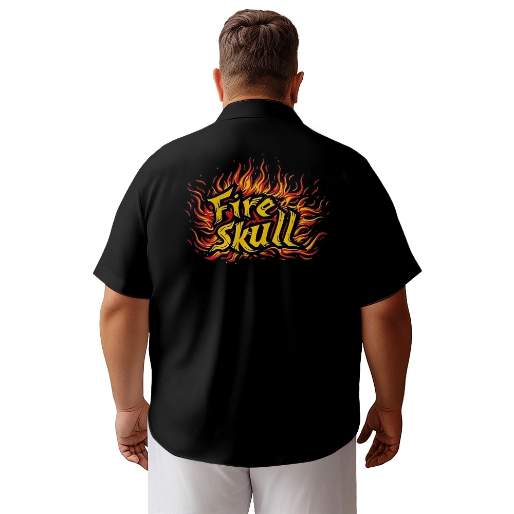 Casual short sleeved shirt Skull Head flame print men summer