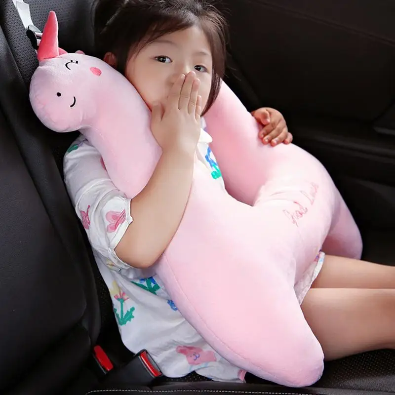 Almohada de viaje en forma de H para niños y adultos, cojín de seguridad para asiento de coche, soporte para cuello y cabeza, color rosa, Unicon