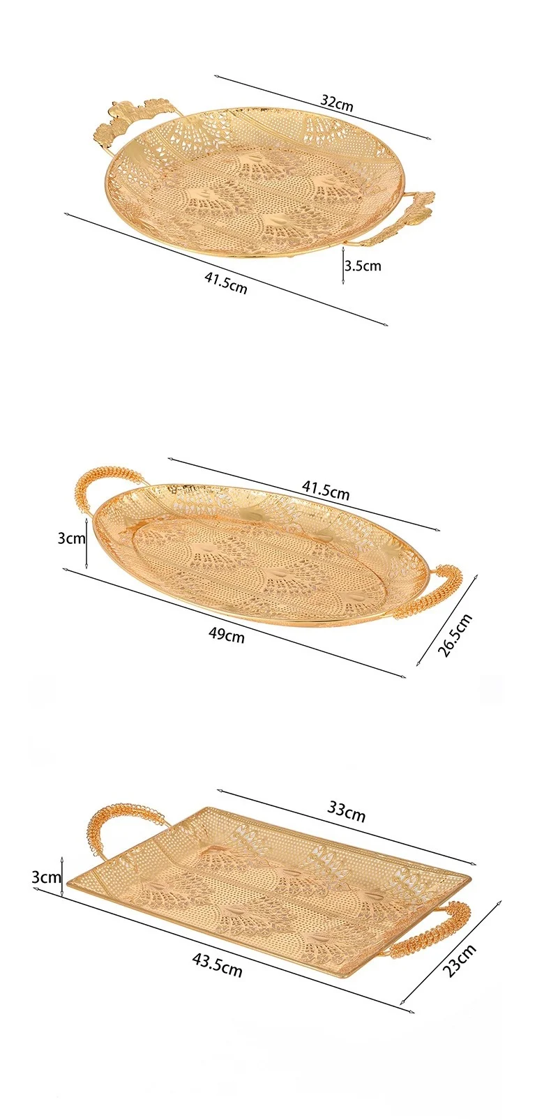Description Picture 3 of itemFruit Plate, Metal Round Rectangular Relief Disc, European Metal Hollow-Out Snack Platter, Home Desktop Decoration Gift, 1pcs