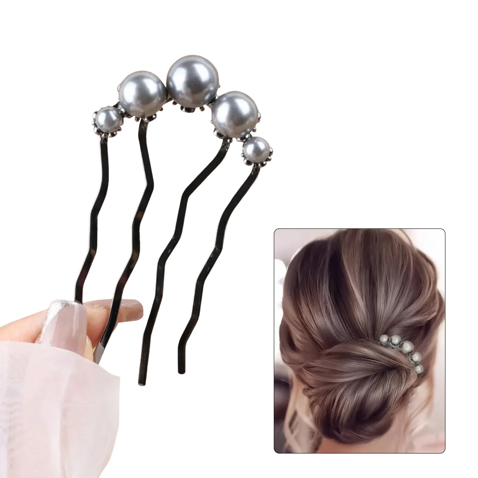 U-förmige Haarnadel für Frauen, trendiger, exquisiter Perlen-Haarstab, eleganter Schmuck, Haarnadel für Mädchen, trendiger Alltags-Haarschmuck – Detail 6