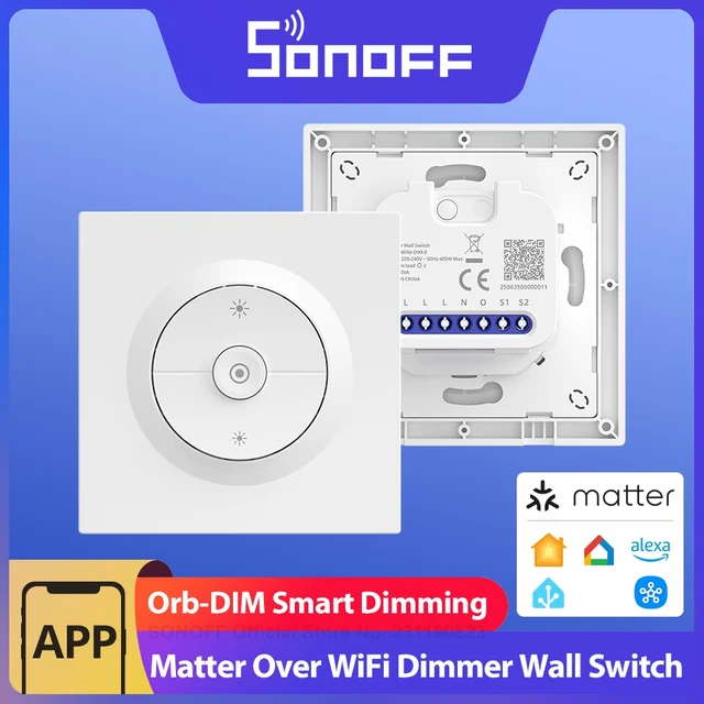 สวิตช์หรี่ไฟอัจฉริยะ SONOFF Orb-DIM Matter ผ่าน Wi-Fi รุ่น MINI-DIM-E หรี่ไฟได้อย่างราบรื่น ไม่มีการกระพริบ ตรวจสอบการใช้พลังงาน ควบคุมด้วยเสียงผ่าน Alexa และ Google Home 1