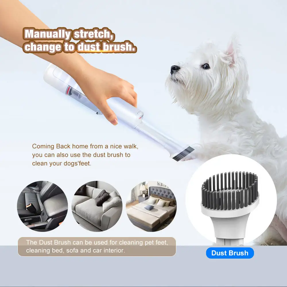 2 in 1 Blow and Suck Portable Pet Vacuum Cleaner with Hair Grooming Kit Wireless Handheld Multi-functional Car Vacuum Cleaner