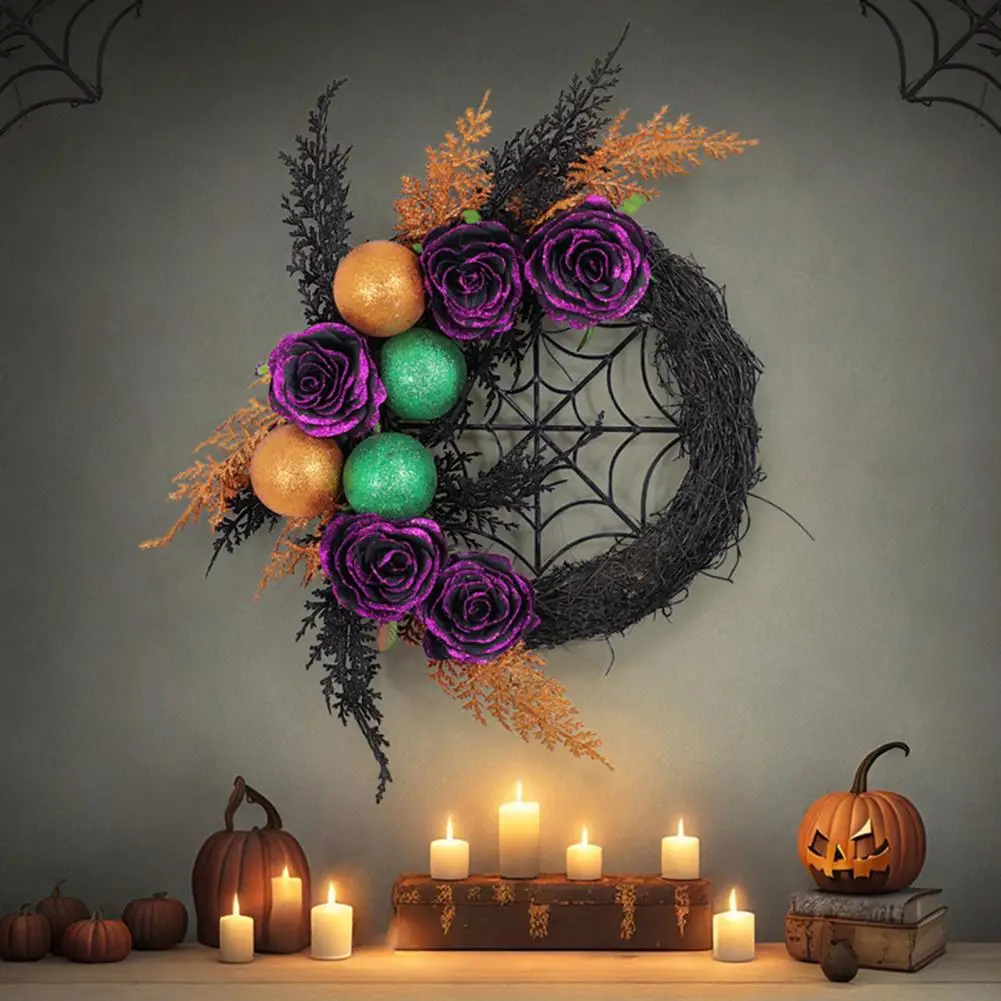 

Halloween Wreath Eye-catching Spooky Front Door Garland With Artificial Roses For Home Festival Decoration