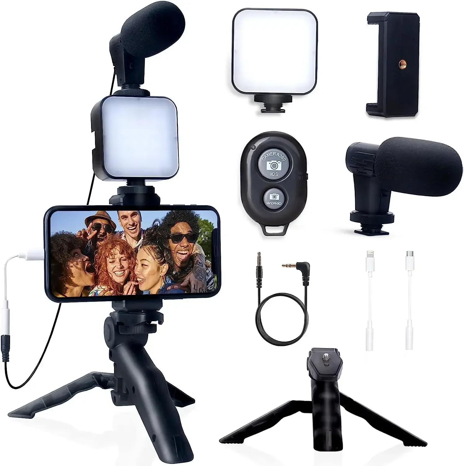 Tripod Mini Microphone Starter Vlog kit for Live Stream Video YouTube Smartphone Vlogging Kit for iPhone Android
