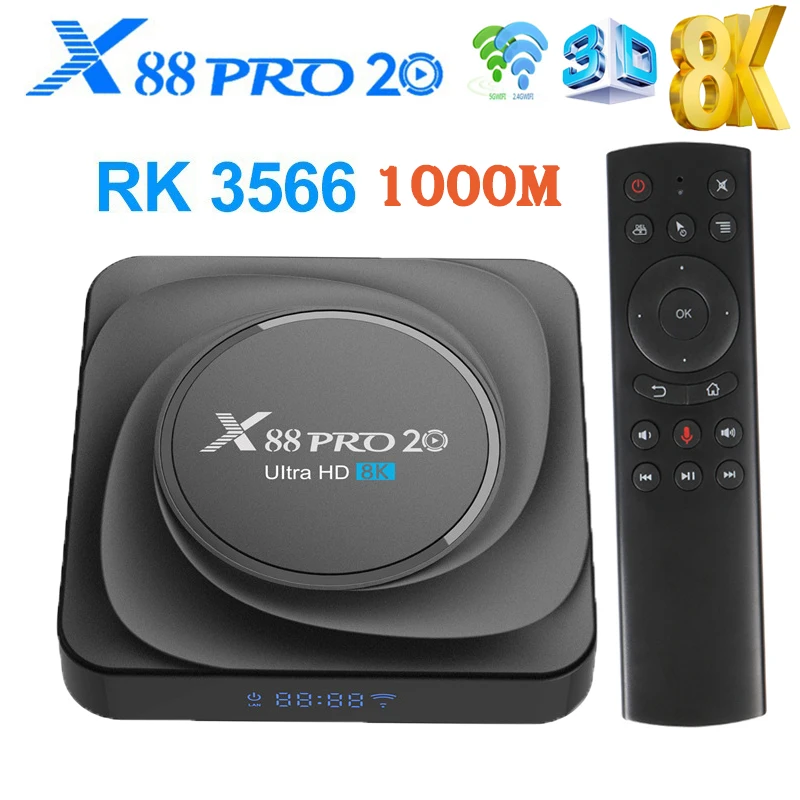 1000M Android 11.0 Tv Box 64Gb 8Gb 128Gb X88 Pro 20 Rk3566 Sei Core 8K Dual Wifi Android11 Fast Set Topbox Media Player Globale