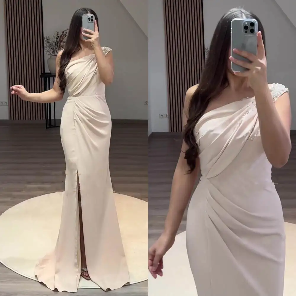 

Prom Simple One-shoulder Mermaid Sweep/Brush Evening Dresses Rhinestone Satin Formal Occasion Gown prom dresses 2023 luxury gown