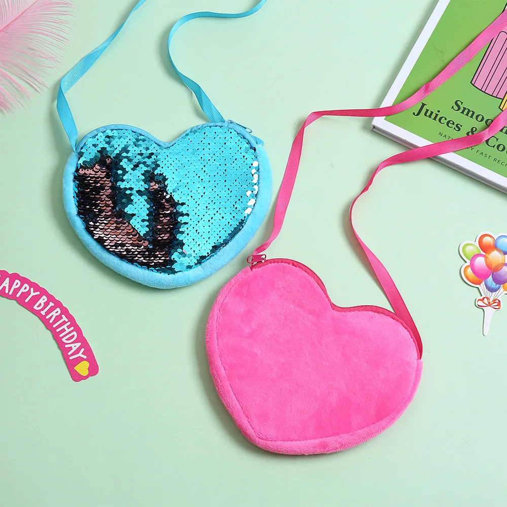 

12.5*12.5CM Girls Messenger Bag Fashion Princess Girl Baby Cute Plush Sequin Shoulder Bag Coin Purse Bags One Shoulder Backpack