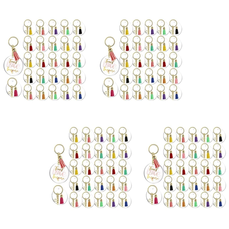 

480Pcs Acrylic Keychain Blanks Tassels Clear Circle Blanks With Hole Key Rings With Chain Jump Rings For DIY Keychains