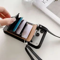 Elegant Leather Wallet Shoulder Strap Phone Case with Card Pocket and Lanyard Cover - iPhone 17 e (Black)