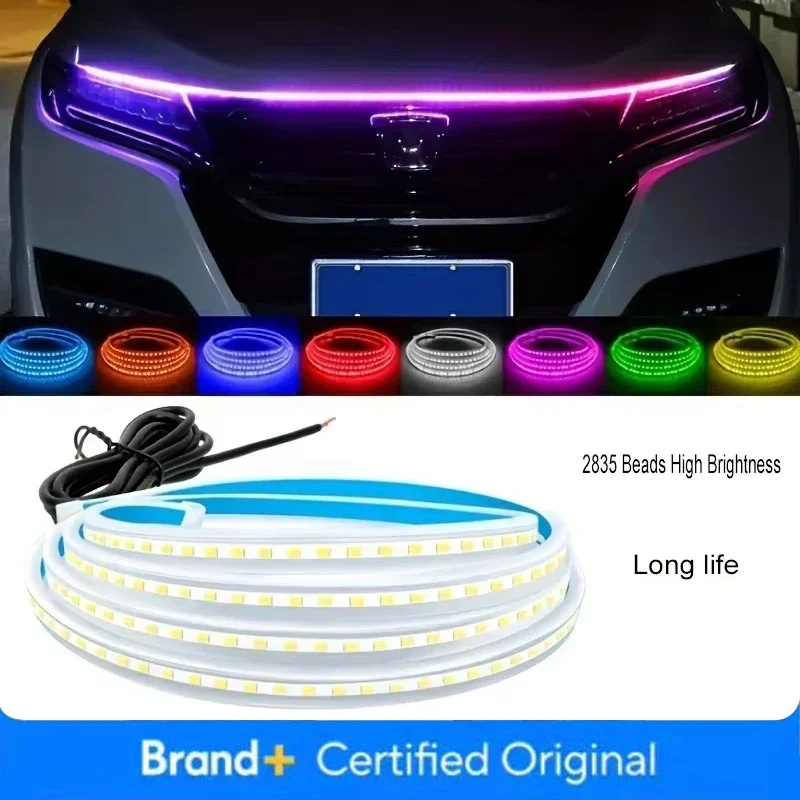 1pc Led Car Hood Lights Sequential Scan Universal Headlight Strip Car Decorative Atmosphere Lamp DRL Auto Daytime Running Lights