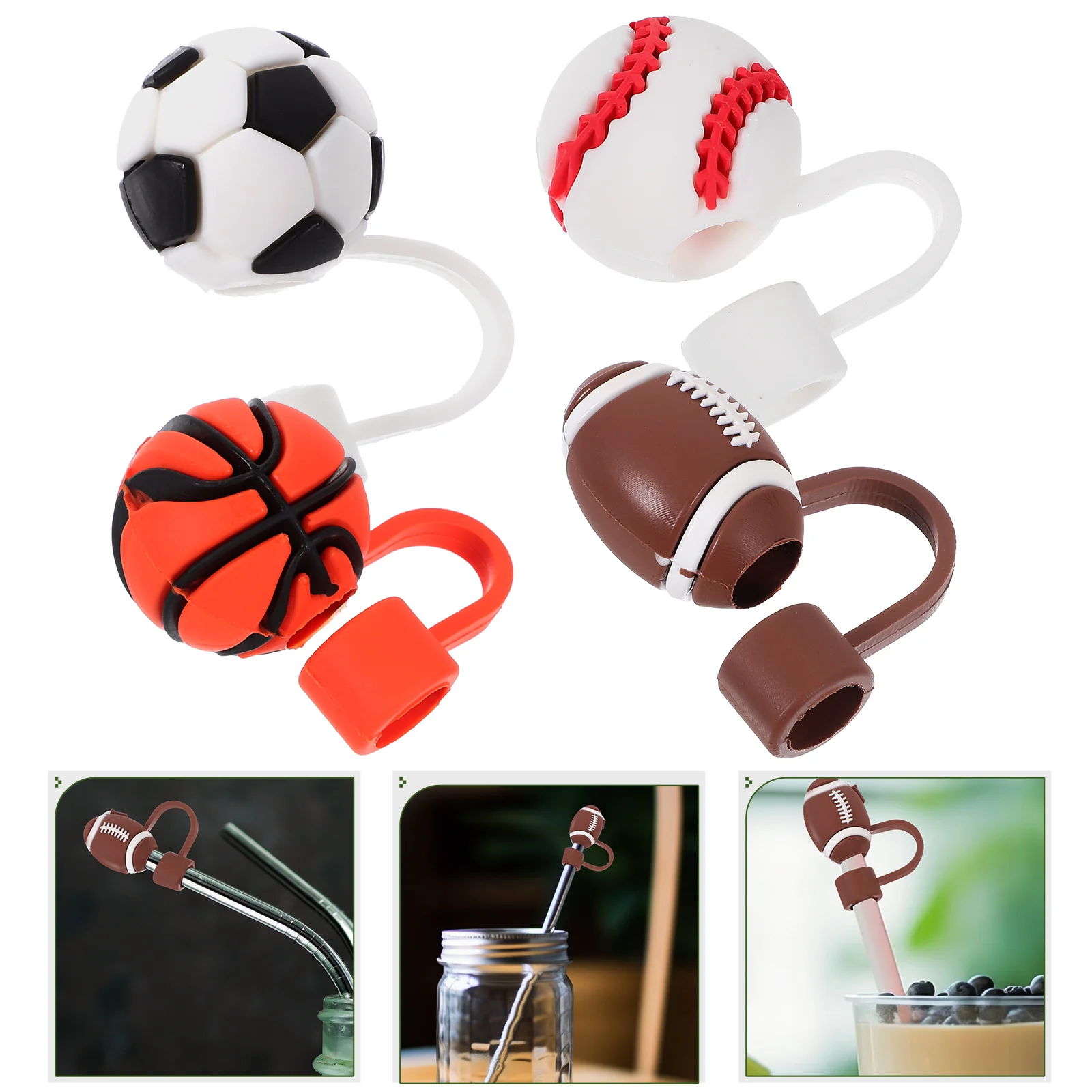 

Basketball Straw Cover Straw Stopper Soccer Ball Shaped Baseball Straw Tip Covers Football Straw Cap Reusable Drinking