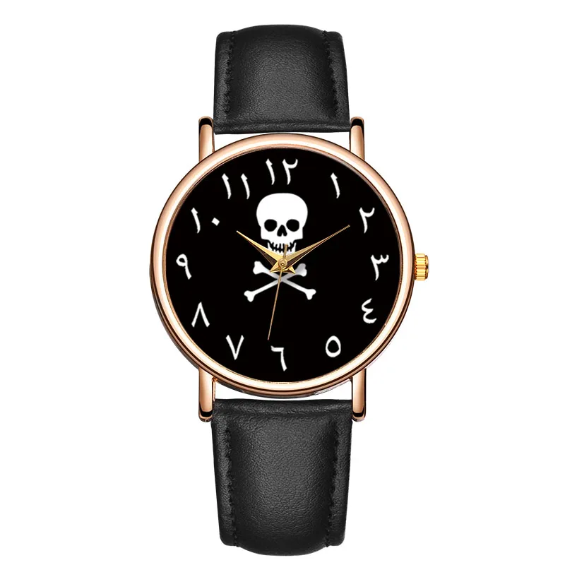 Часы наручные женские кварцевые с черепом, минималистские водонепроницаемые повседневные, из натуральной кожи Часы наручные женские кварцевые с черепом, минималистские водонепроницаемые повседневные, из натуральной кожи