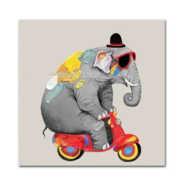 thumbnail image 1 of Pintura al óleo de elefante pintada a mano de Arthyx Pop Art sobre lienzo, dibujo animado abstracto, decoración de pared moderna para habitación de niños y hogar, 1 of 5