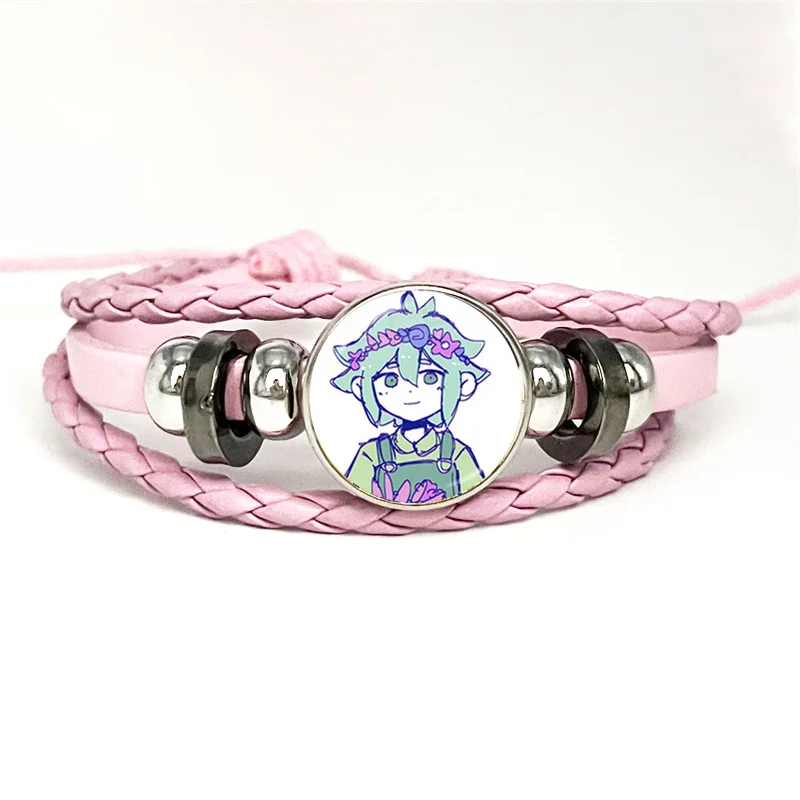 Omori Sunny And Mewo Pink Leather Bracelet Glass Cabochon Button Multilayer Bangles Wristband Gift 2