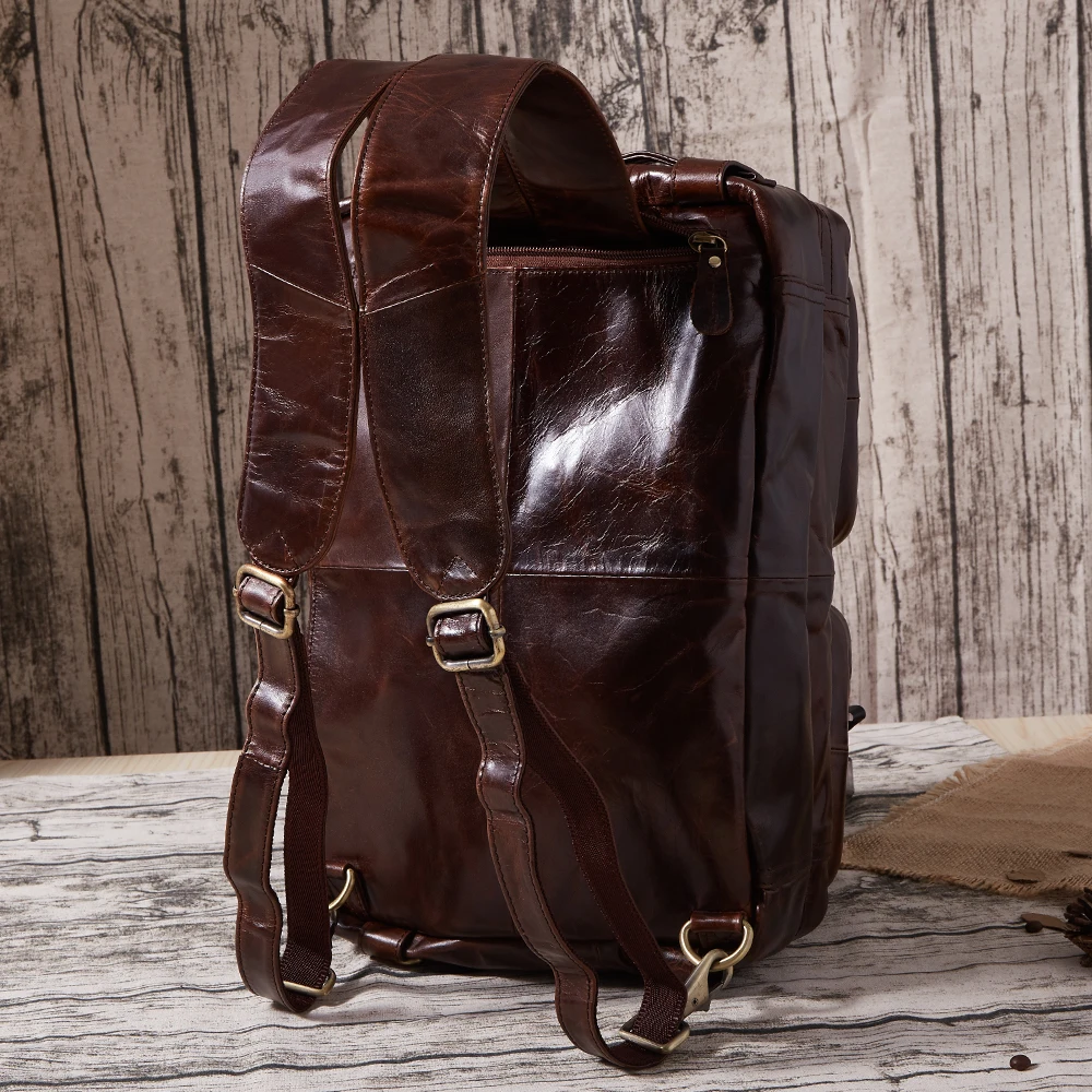 Multifunctional Men's Travel Backpack Portable Briefcase For Men 15.6-inch Genuine Leather Business Male Backpack