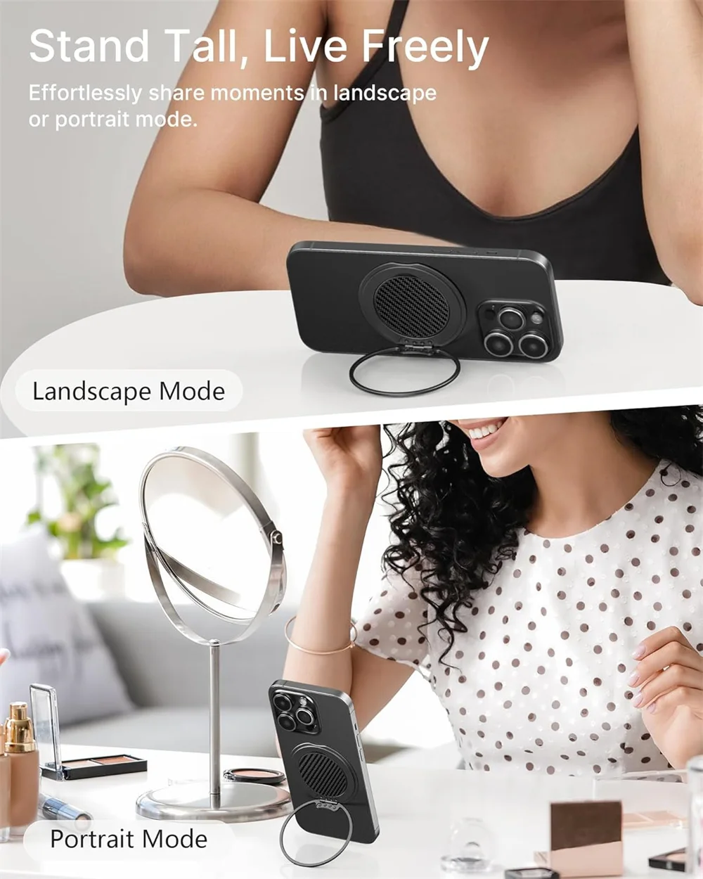 Dual-Sided Magnetic Phone Holder and Multi-Functional Stand with Charging Grip