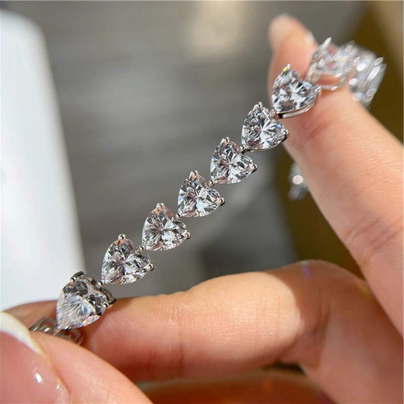 Sunite 여성용 모이사나이트 다이아몬드 연인 하트 팔찌, 반짝이는 팔찌, , 0.8ct, 0.3ct, 무료 배송