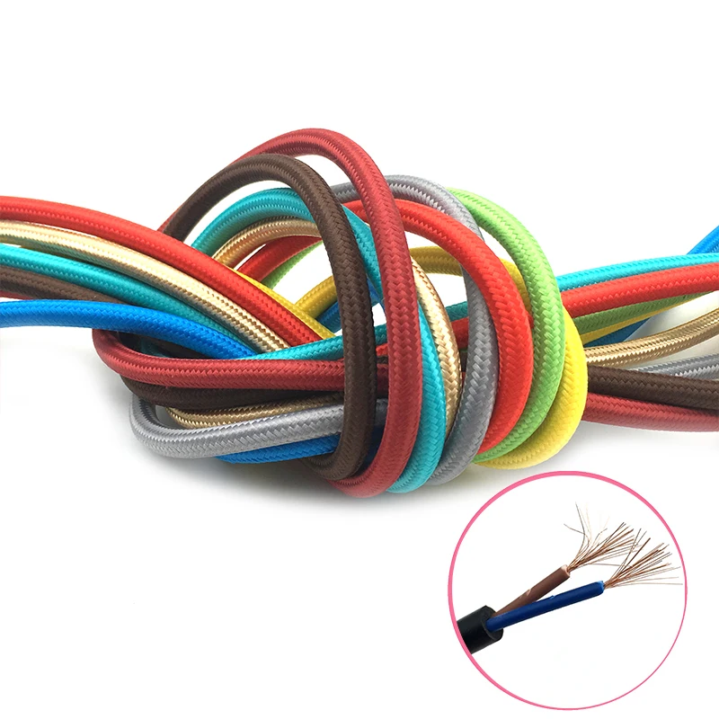 Fio Elétrico Têxtil Pano de Tecido Trançado Cabo Flexível Cabo da Lâmpada do Vintage Edison Core 2m 5m 10m 075 mm Core