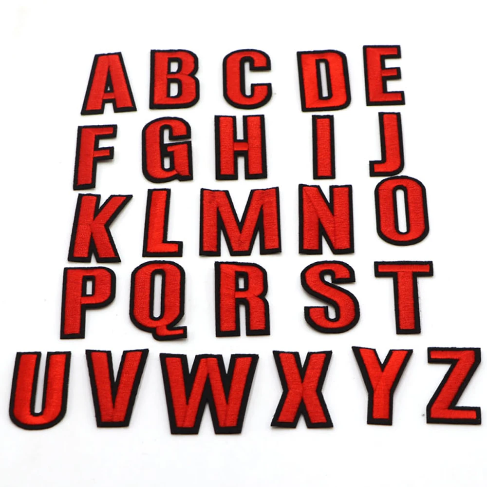 1pc roter Buchstabe a bis z gestickter Patch aufnähen/bügeln auf Patch Applique Kleidung Kleid Pflanze Hut Jeans Nähen Blumen Applikation DIY – Detail 3