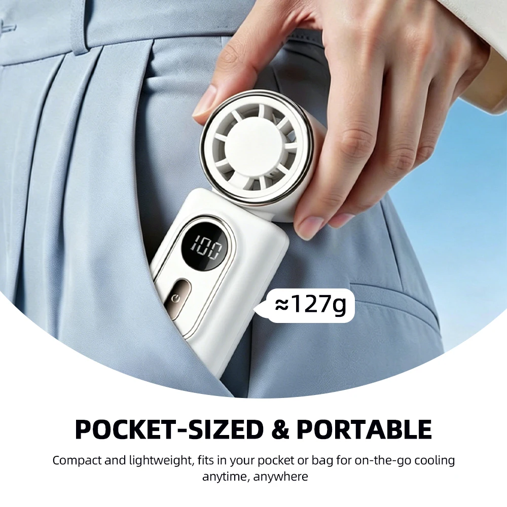 Draagbare mini-handventilator met 5 instelbare snelheden en clipbevestiging, ideaal voor buitenactiviteiten, reizen, kamperen en woon-werkverkeer._voghion.com