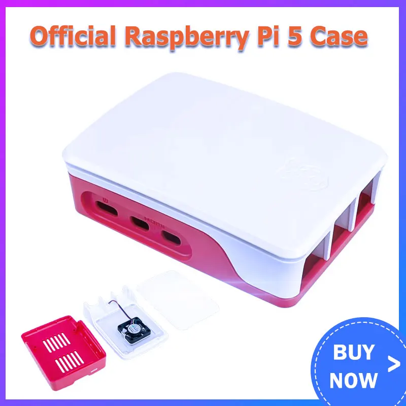 

Raspberry Pi 5 Official Case Red White ABS Shell with Temperature Controlled Fan Support Cluster Stacking for RPI 5 Pi5