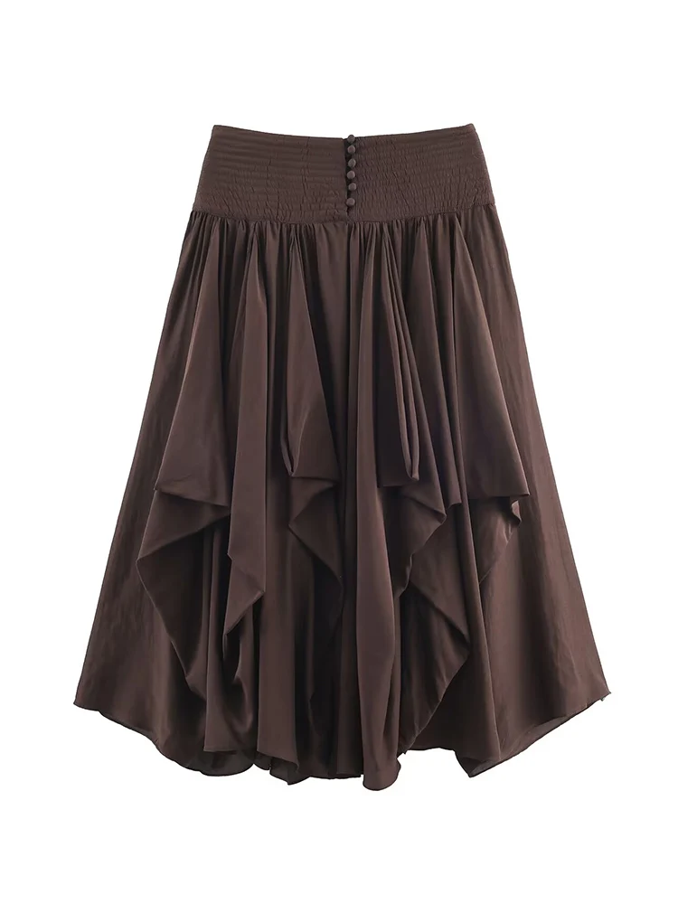 Women Tierred Pleated Long Skirts Fashion High Waist Elegant Ruffles Elastic Waist Layered Midi Skirt ﻿Spring Autumn New