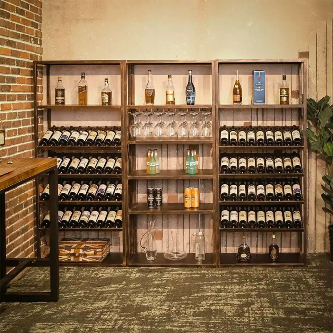 Commercial Stainless Steel Wine Display Sand Luxury Wall Large Whiskey Storage Display Racks Wine Cabinet