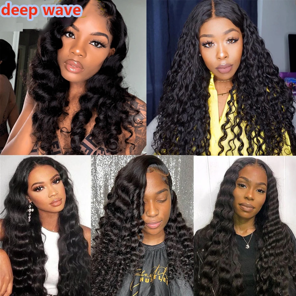 60g-100g 14"-30"Deep Wave Remy Hair One Piece Set 5 Clip-in Brazilian 100% Human Hair Extensions Natural Black